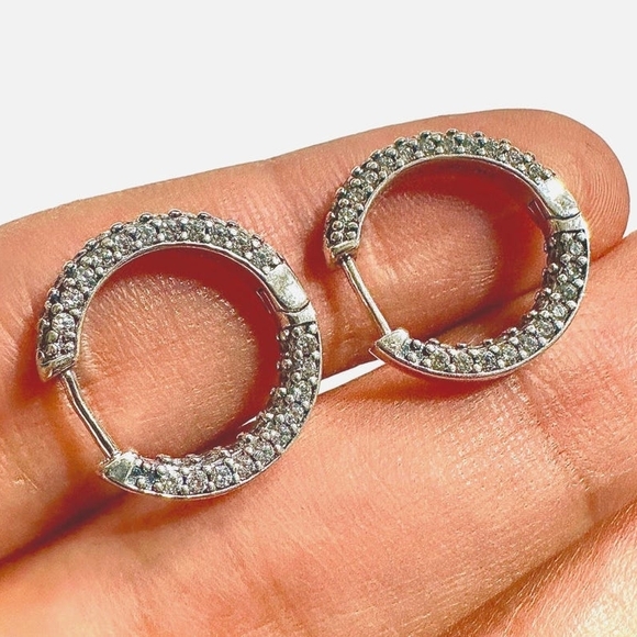 Trending CZ Hoop Earrings | Sterling Silver 925 Sparkle Huggies | Dainty - Picture 1 of 10
